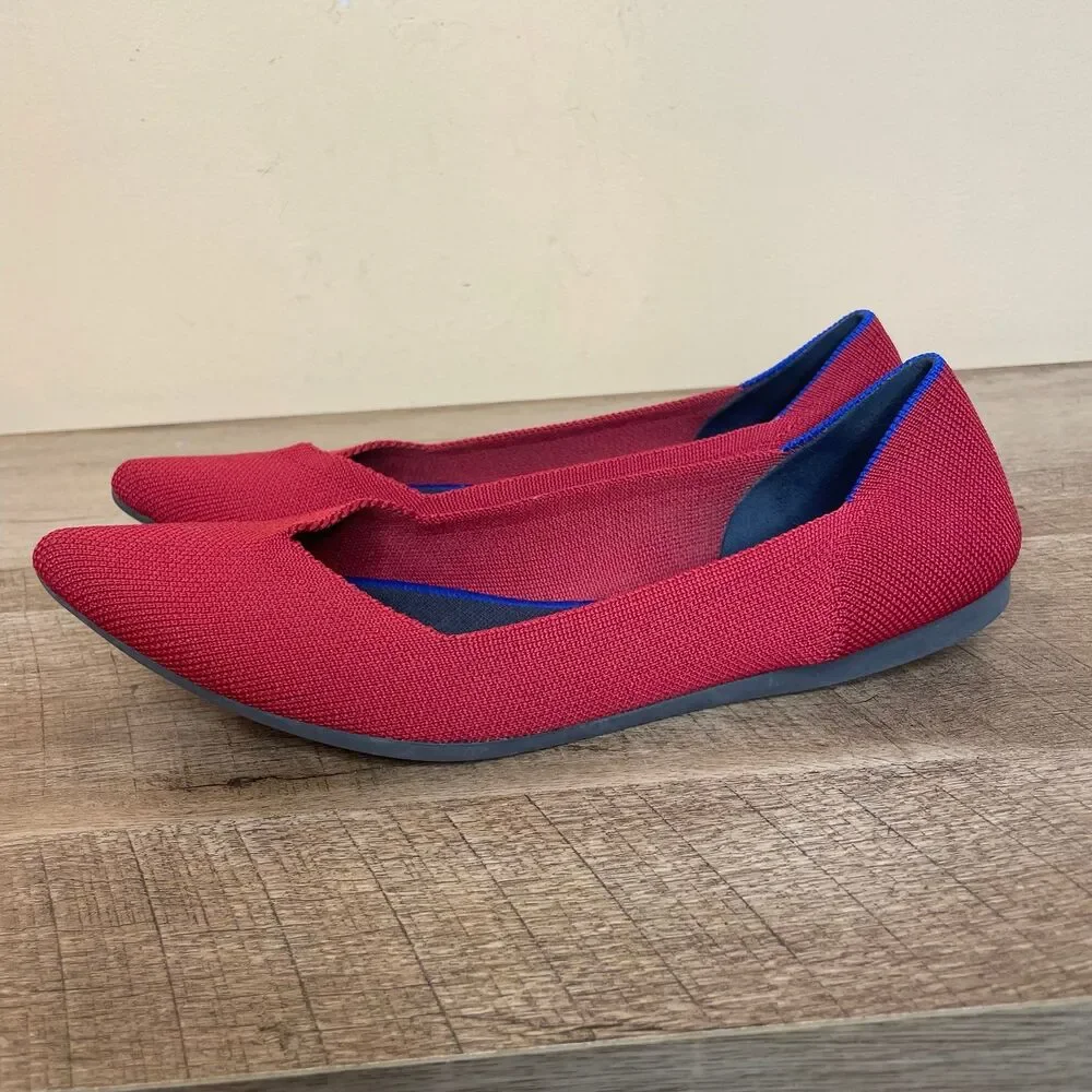 Rothy's "The Point" Pointed Toe chili Red Slip On ballerina Flats Shoes 9 - Picture 2 of 8